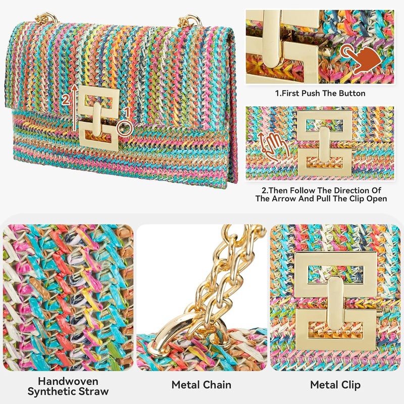 Gets Straw Clutch Purse for Women, Woven Beach Bag Summer Corssbody Purse Small Rattan Shoulder Bag for Travel | Hand-woven, Summer Beach, Envelope, Hand-woven, Summer Beach, Envelope - Image 5